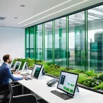 환경경영 전문가로서의 경력 개발 - **Prompt 1: The Green Future of Business**
A vibrant and modern office environment bathed in nat...