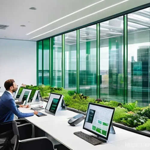 Home 19 환경경영 전문가로서의 경력 개발 - **Prompt 1: The Green Future of Business**
A vibrant and modern office environment bathed in nat...